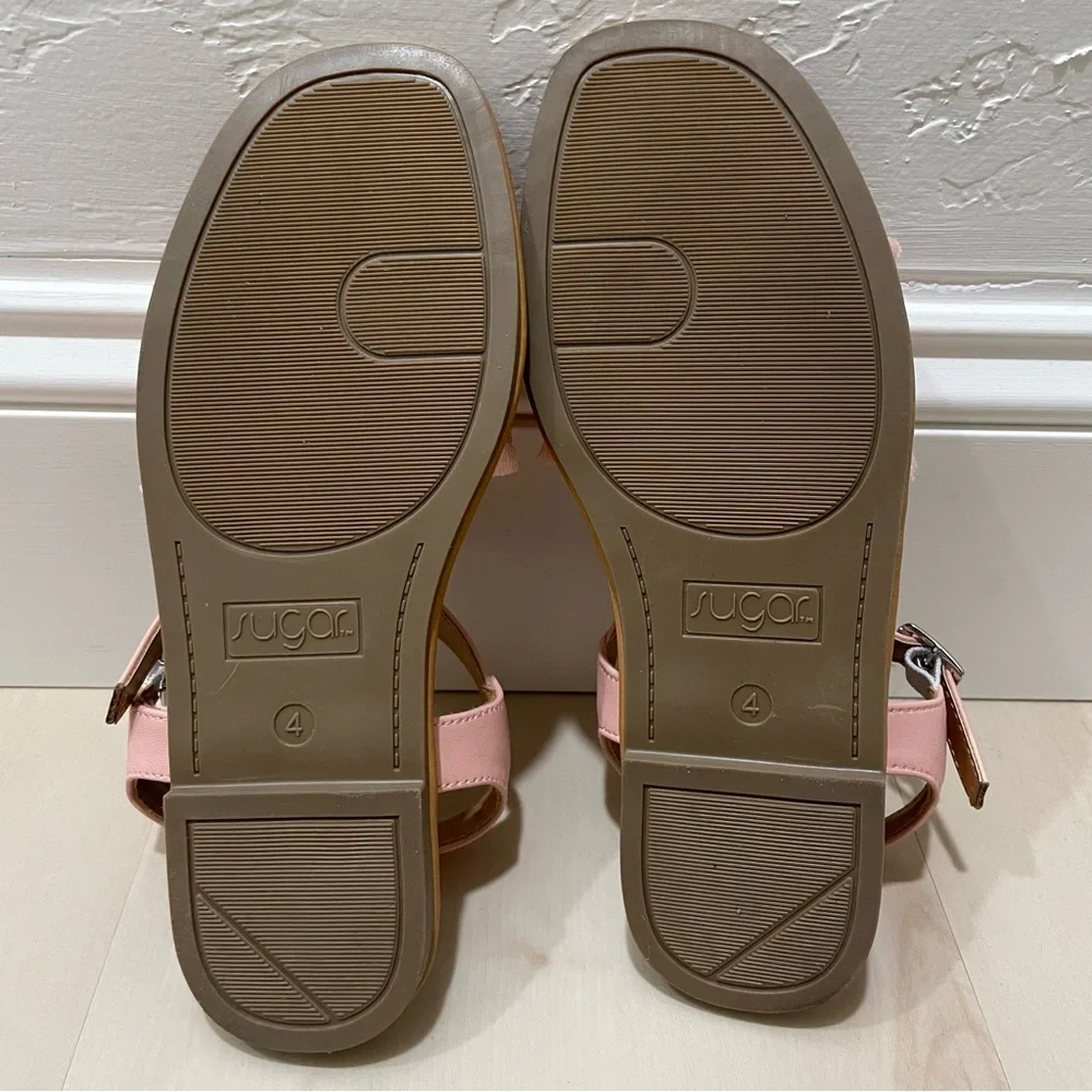 NIB Sugar Girl's Youth Size 4 Kid's Santine 2 Pink Flat Sandals Ankle Strap
